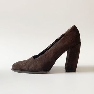 Vintage 90s designer brown Suede chunk heels